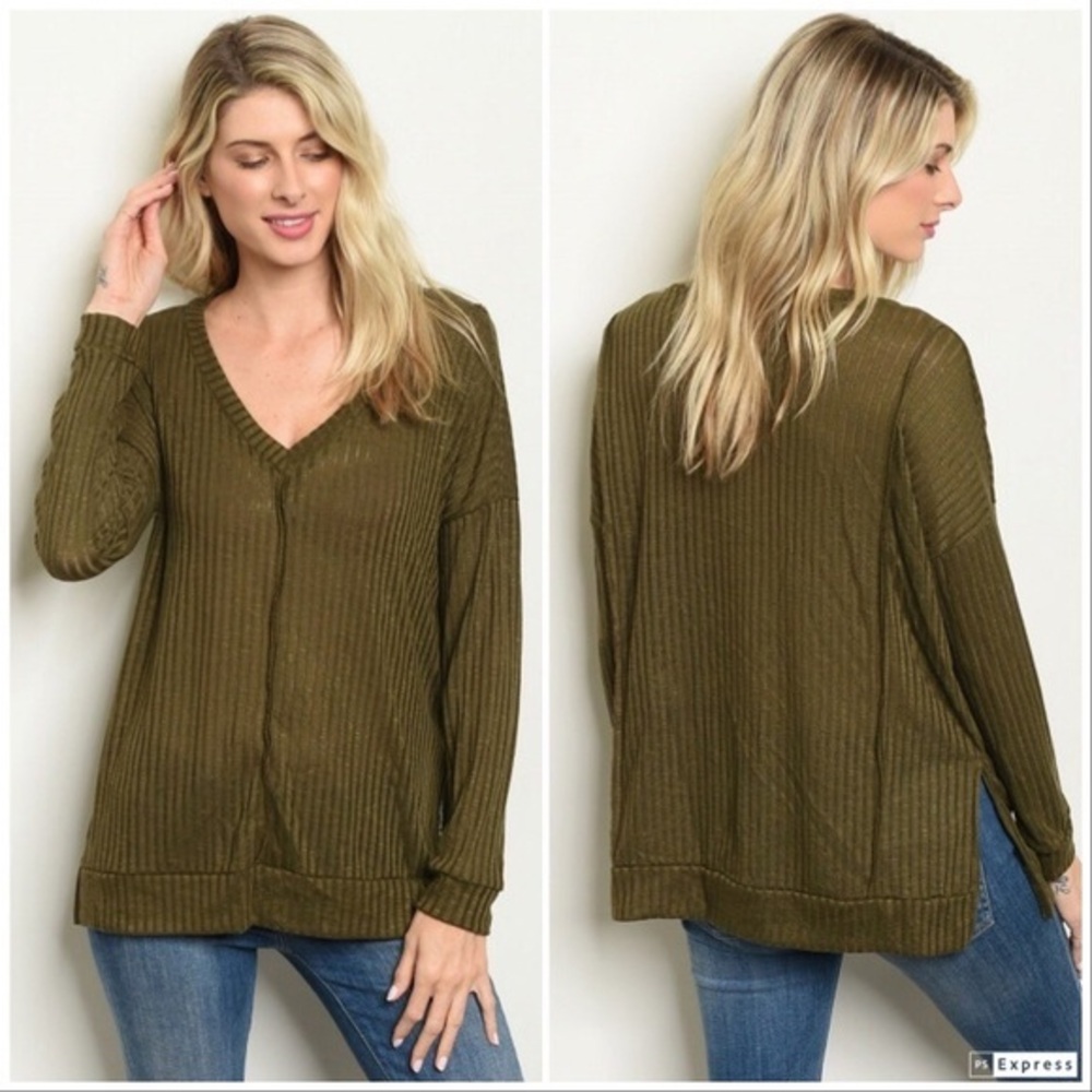 Olive V-Neck Top